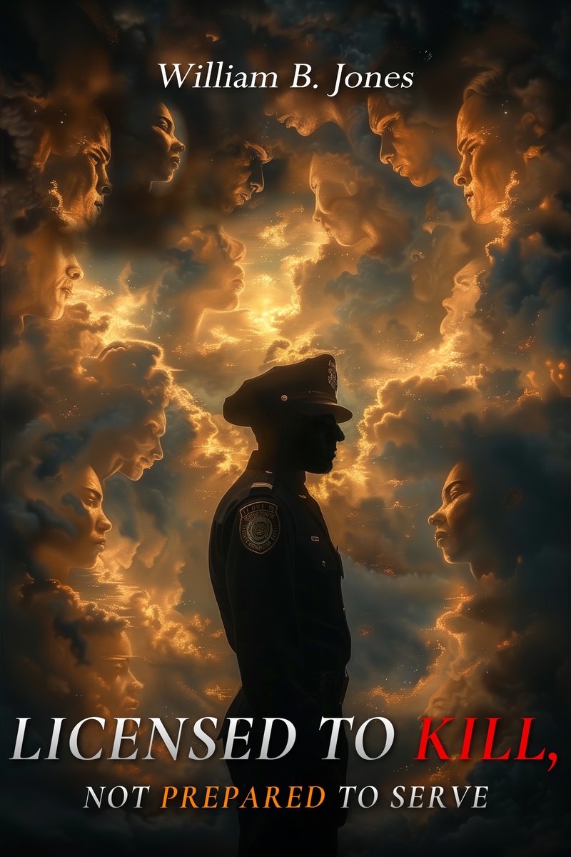 Cover of Licensed to Kill, Not Prepared to Serve by William B. Jones: an officer in silhouette beneath storm clouds that form the faces of the people he serves